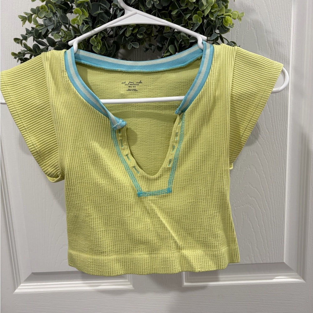 Urban Outfitters Lime Crop Top with Blue Trim